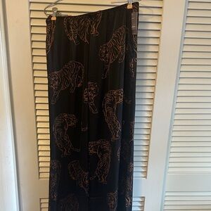 Auden Black Satin Pajama Pants with Tiger Print